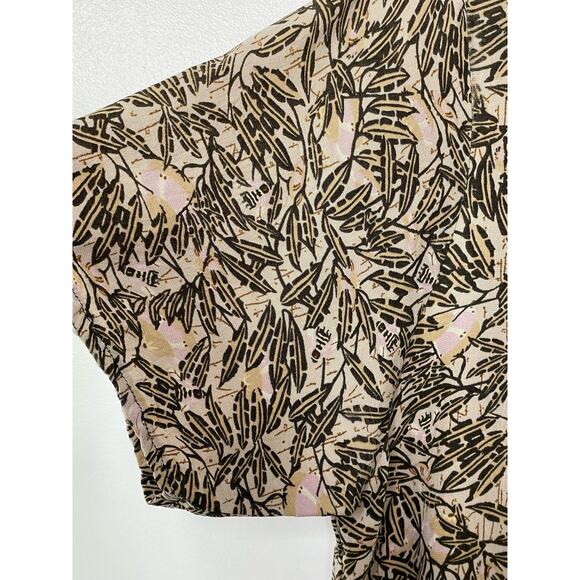 Vintage FLAX Joanne Engelhart Tunic Blouse Botanical Leaves Vtg Cream Brown‎ S - Picture 3 of 11